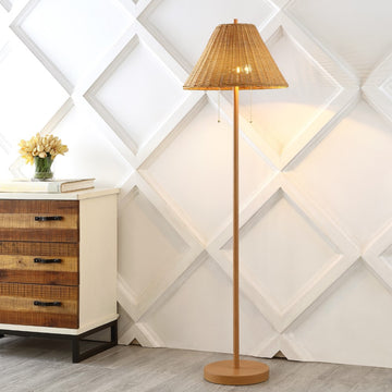 Nando 61" Coastal Bohemian Iron/Rattan LED Floor Lamp with Pull-Chain - JONATHAN Y